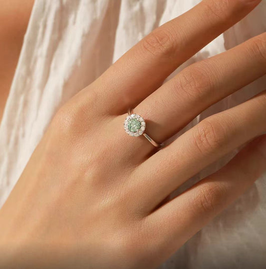 1ct Round Moissanite Ring with Zircon Halo | 925 Sterling Silver Solitaire Ring for Women - BOCOS Jewelry