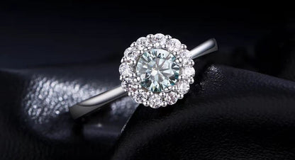 1ct Round Moissanite Ring with Zircon Halo | 925 Sterling Silver Solitaire Ring for Women - BOCOS Jewelry