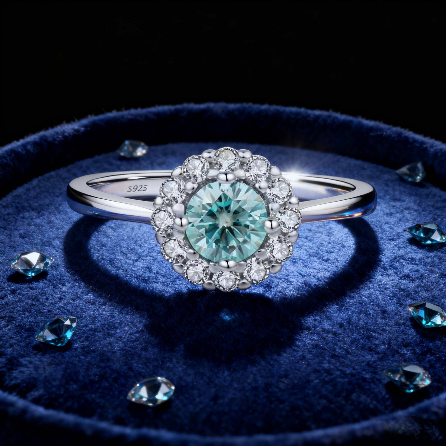 1ct Round Moissanite Ring with Zircon Halo | 925 Sterling Silver Solitaire Ring for Women - BOCOS Jewelry