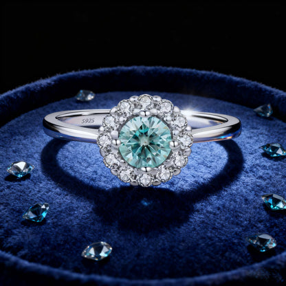 1ct Round Moissanite Ring with Zircon Halo | 925 Sterling Silver Solitaire Ring for Women - BOCOS Jewelry