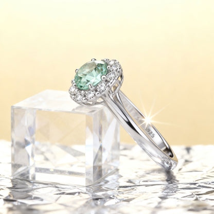 1ct Round Moissanite Ring with Zircon Halo | 925 Sterling Silver Solitaire Ring for Women - BOCOS Jewelry