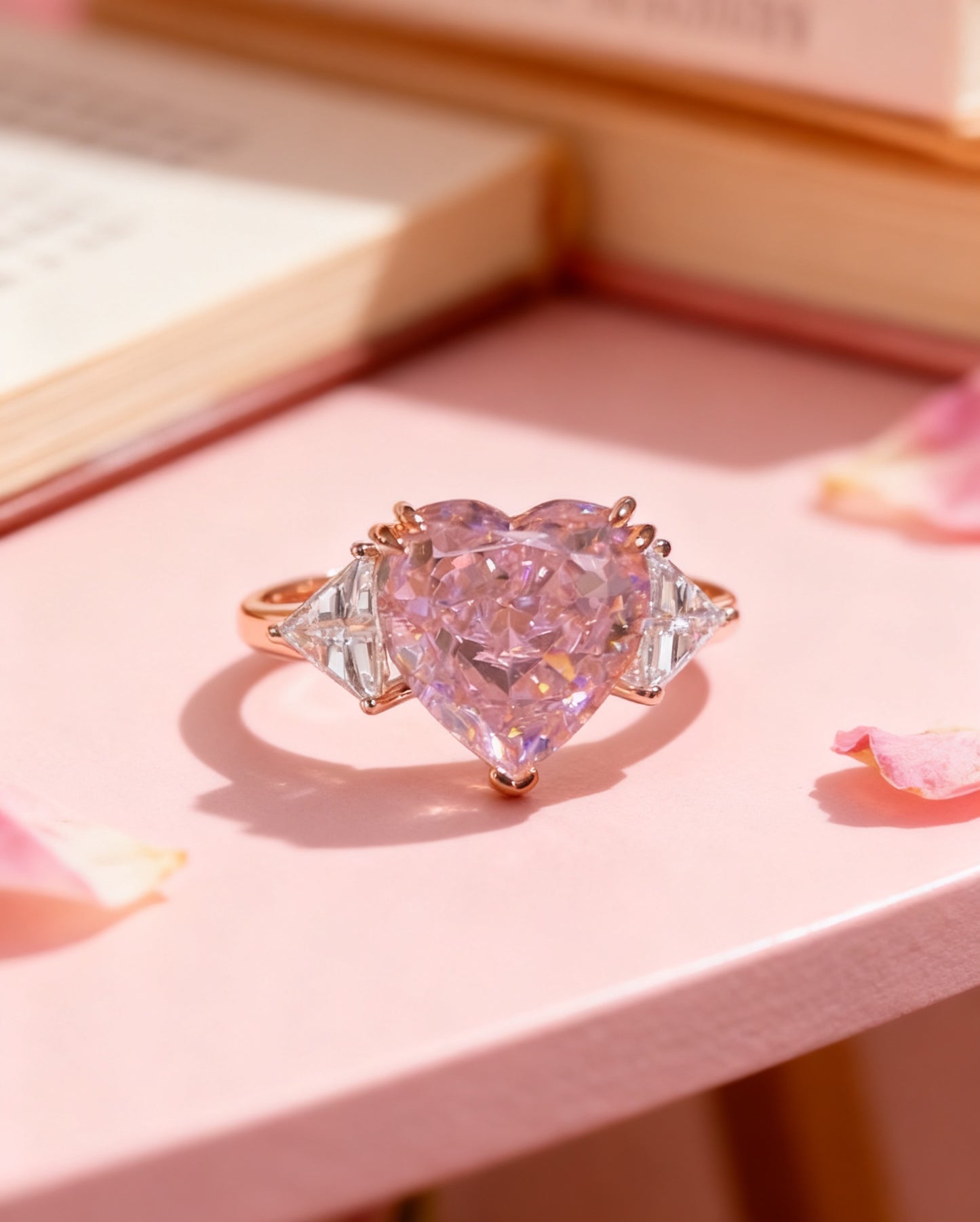 3ct Heart Cut Lab-Grown Pink Sapphire Ring with Marquise Moissanite | 925 Sterling Silver Platinum Plated Engagement Ring - BOCOS Jewelry