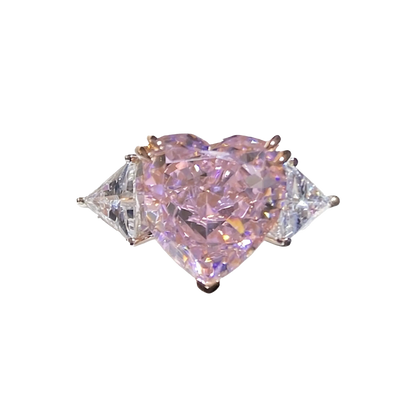 3ct Heart Cut Lab-Grown Pink Sapphire Ring with Marquise Moissanite | 925 Sterling Silver Platinum Plated Engagement Ring - BOCOS Jewelry