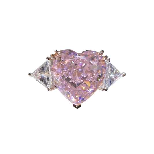 3ct Heart Cut Lab-Grown Pink Sapphire Ring with Marquise Moissanite | 925 Sterling Silver Platinum Plated Engagement Ring - BOCOS Jewelry