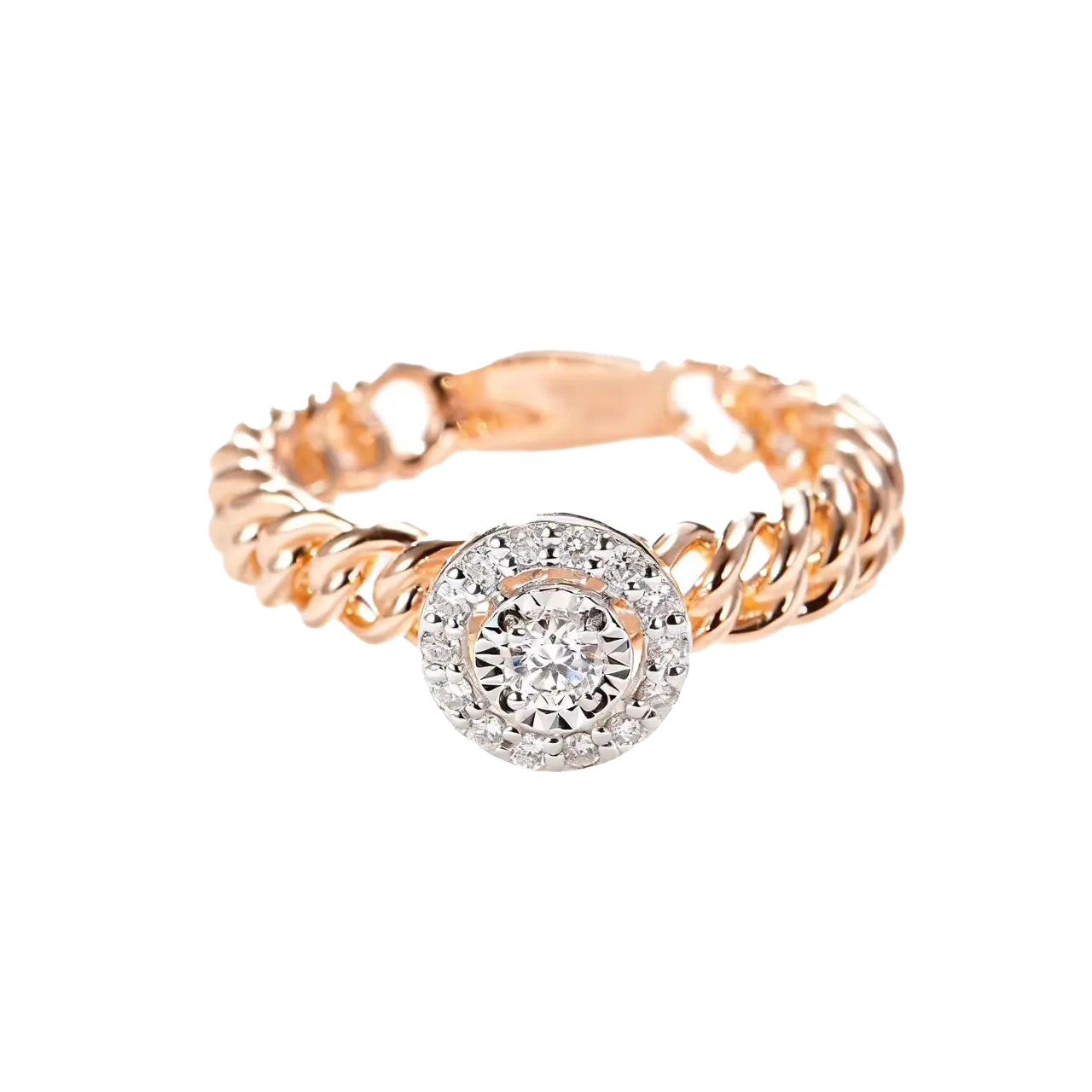 1ct Round Moissanite Halo Ring | 925 Sterling Silver Rose Gold Plated Two-Tone Chain Ring - BOCOS Jewelry