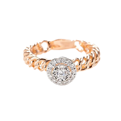 1ct Round Moissanite Halo Ring | 925 Sterling Silver Rose Gold Plated Two-Tone Chain Ring - BOCOS Jewelry
