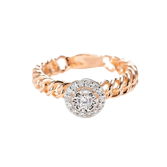 1ct Round Moissanite Halo Ring | 925 Sterling Silver Rose Gold Plated Two-Tone Chain Ring - BOCOS Jewelry