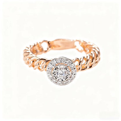 1ct Round Moissanite Halo Ring | 925 Sterling Silver Rose Gold Plated Two-Tone Chain Ring - BOCOS Jewelry