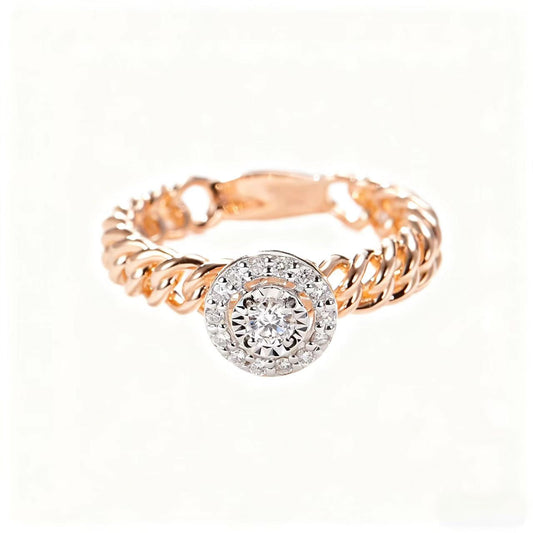 1ct Round Moissanite Halo Ring | 925 Sterling Silver Rose Gold Plated Two-Tone Chain Ring - BOCOS Jewelry