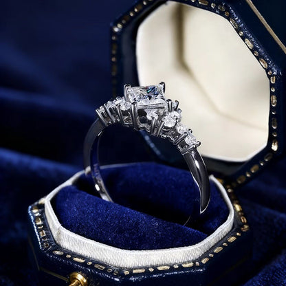 1ct Princess Cut Moissanite Ring | 925 Sterling Silver Platinum Plated Floral Cluster Ring - BOCOS Jewelry