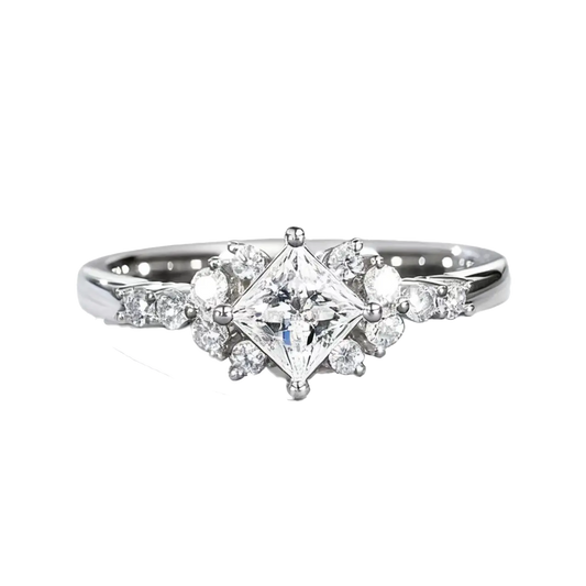 1ct Princess Cut Moissanite Ring - 925 Silver Platinum Plated - BOCOS JEWELRY