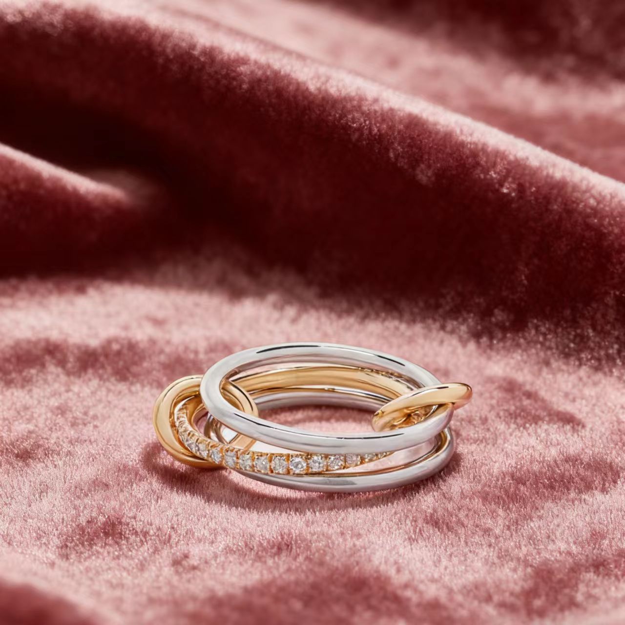 Triple Stackable Interlocking Ring Set | 925 Sterling Silver Two-Tone Gold Plated Moissanite Eternity Ring - BOCOS Jewelry