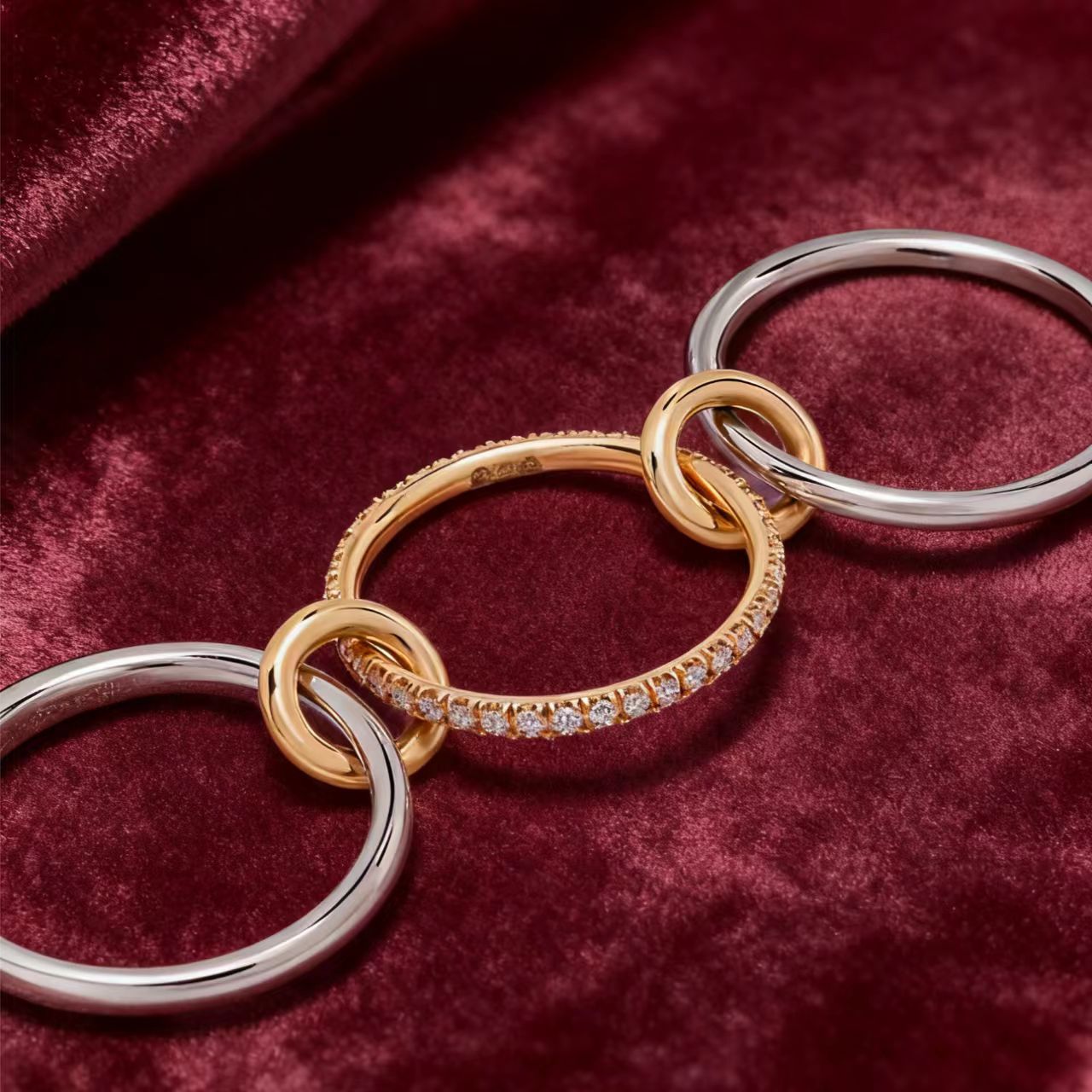 Triple Stackable Interlocking Ring Set | 925 Sterling Silver Two-Tone Gold Plated Moissanite Eternity Ring - BOCOS Jewelry