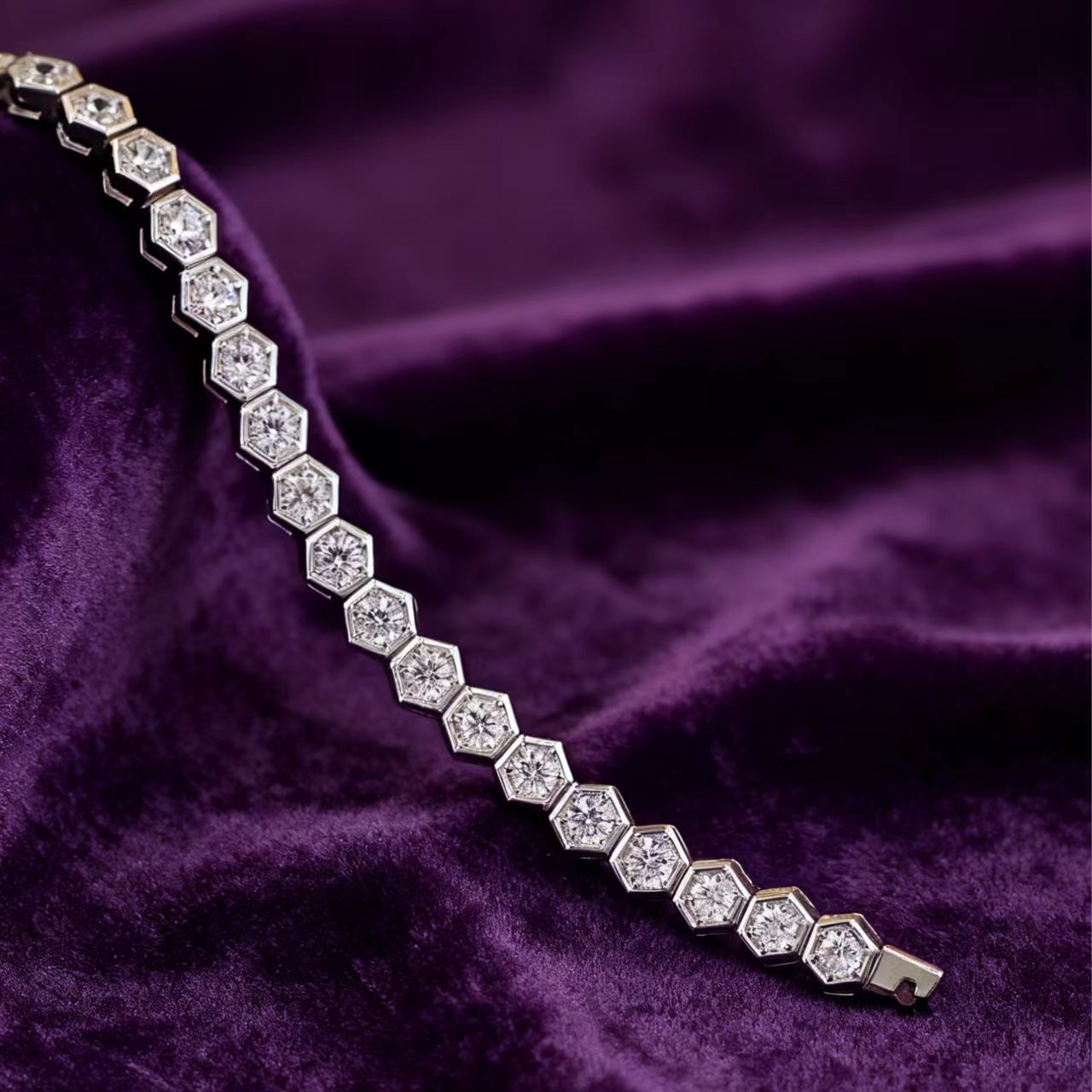 Hexagon Moissanite Tennis Bracelet | 925 Sterling Silver Platinum Plated Statement Bracelet - BOCOS Jewelry