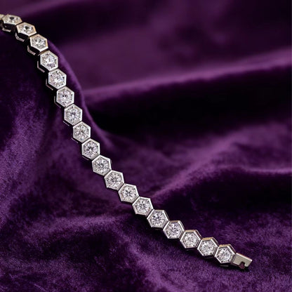 Hexagon Moissanite Tennis Bracelet | 925 Sterling Silver Platinum Plated Statement Bracelet - BOCOS Jewelry
