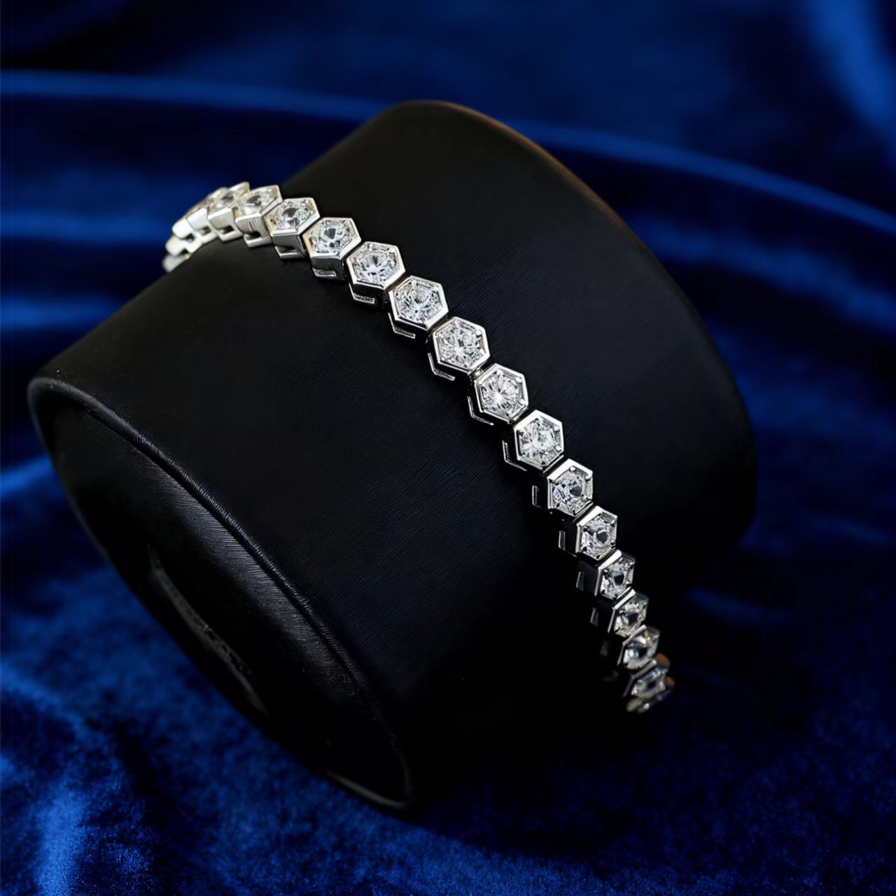 Hexagon Moissanite Tennis Bracelet | 925 Sterling Silver Platinum Plated Statement Bracelet - BOCOS Jewelry