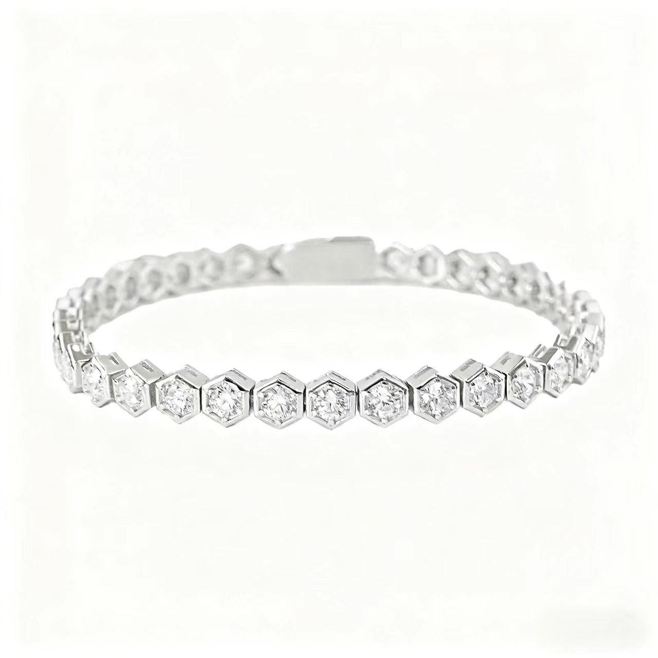 Hexagon Moissanite Tennis Bracelet | 925 Sterling Silver Platinum Plated Statement Bracelet - BOCOS Jewelry