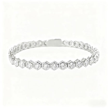 Hexagon Moissanite Tennis Bracelet | 925 Sterling Silver Platinum Plated Statement Bracelet - BOCOS Jewelry