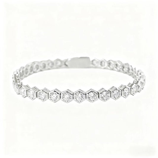 Hexagon Moissanite Tennis Bracelet | 925 Sterling Silver Platinum Plated Statement Bracelet - BOCOS Jewelry