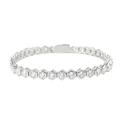Hexagon Moissanite Tennis Bracelet | 925 Sterling Silver Platinum Plated Statement Bracelet - BOCOS Jewelry