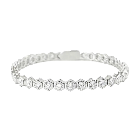 Hexagon Moissanite Tennis Bracelet | 925 Sterling Silver Platinum Plated Statement Bracelet - BOCOS Jewelry