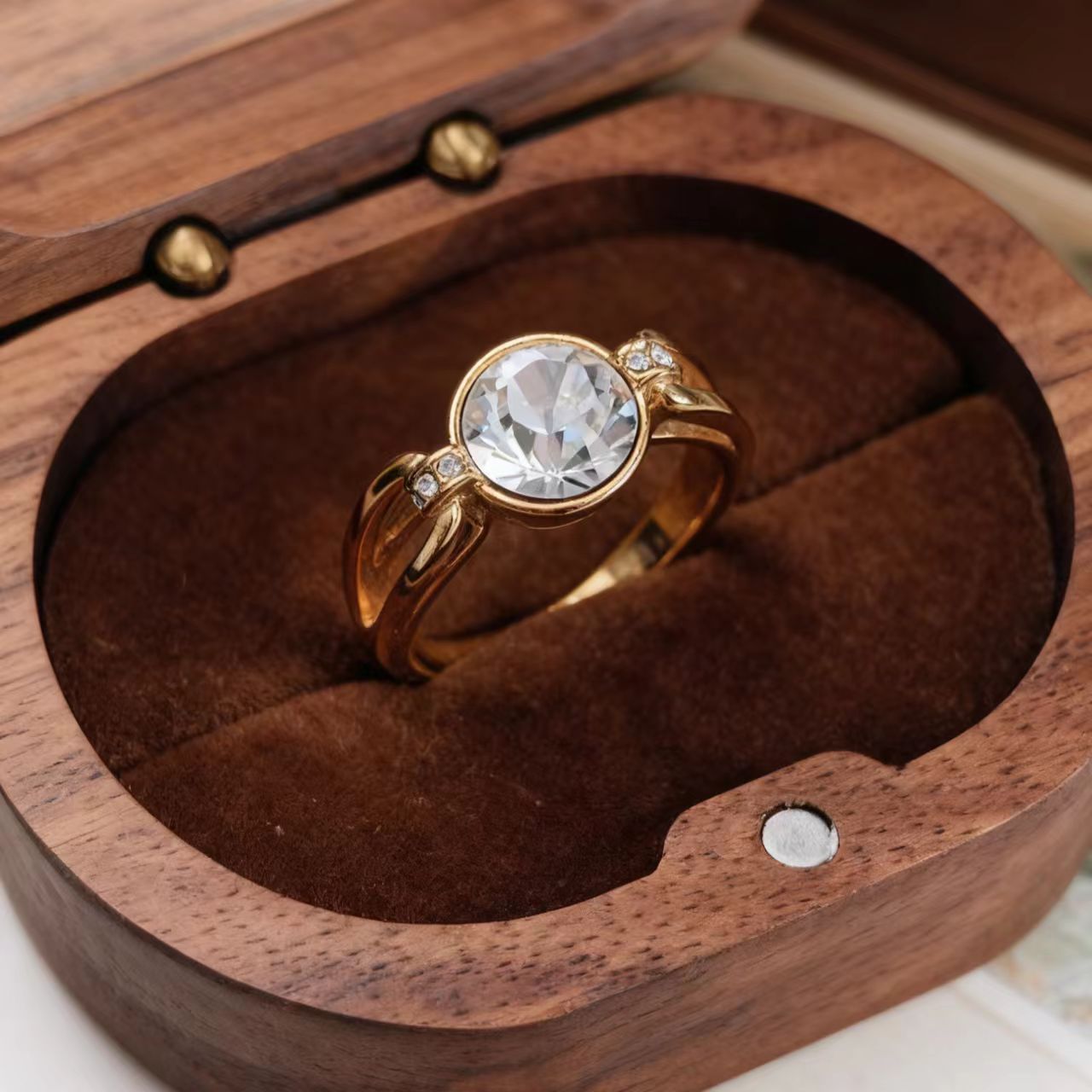 1.5ct Round Cut Moissanite Bezel Ring | 18K Gold Plated 925 Sterling Silver Solitaire Ring - BOCOS Jewelry