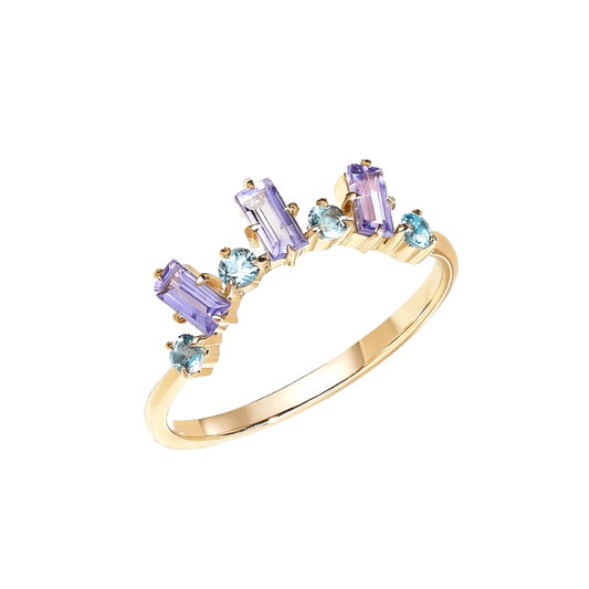 Tanzanite & Blue Topaz Colorful Ring | 18K Gold Plated Delicate Stackable Ring
