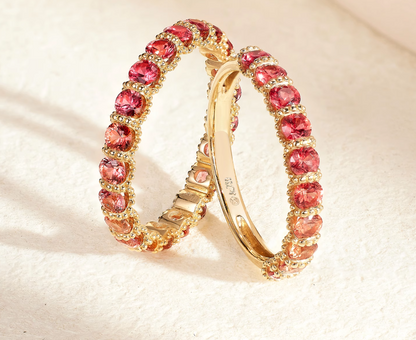 Pink Lab-Grown Sapphire Eternity Ring | 925 Sterling Silver Gold Plated Stackable Band Ring