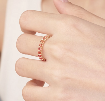 Pink Lab-Grown Sapphire Eternity Ring | 925 Sterling Silver Gold Plated Stackable Band Ring