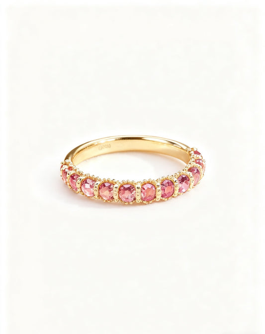 Pink Lab-Grown Sapphire Eternity Ring | 925 Sterling Silver Gold Plated Stackable Band Ring