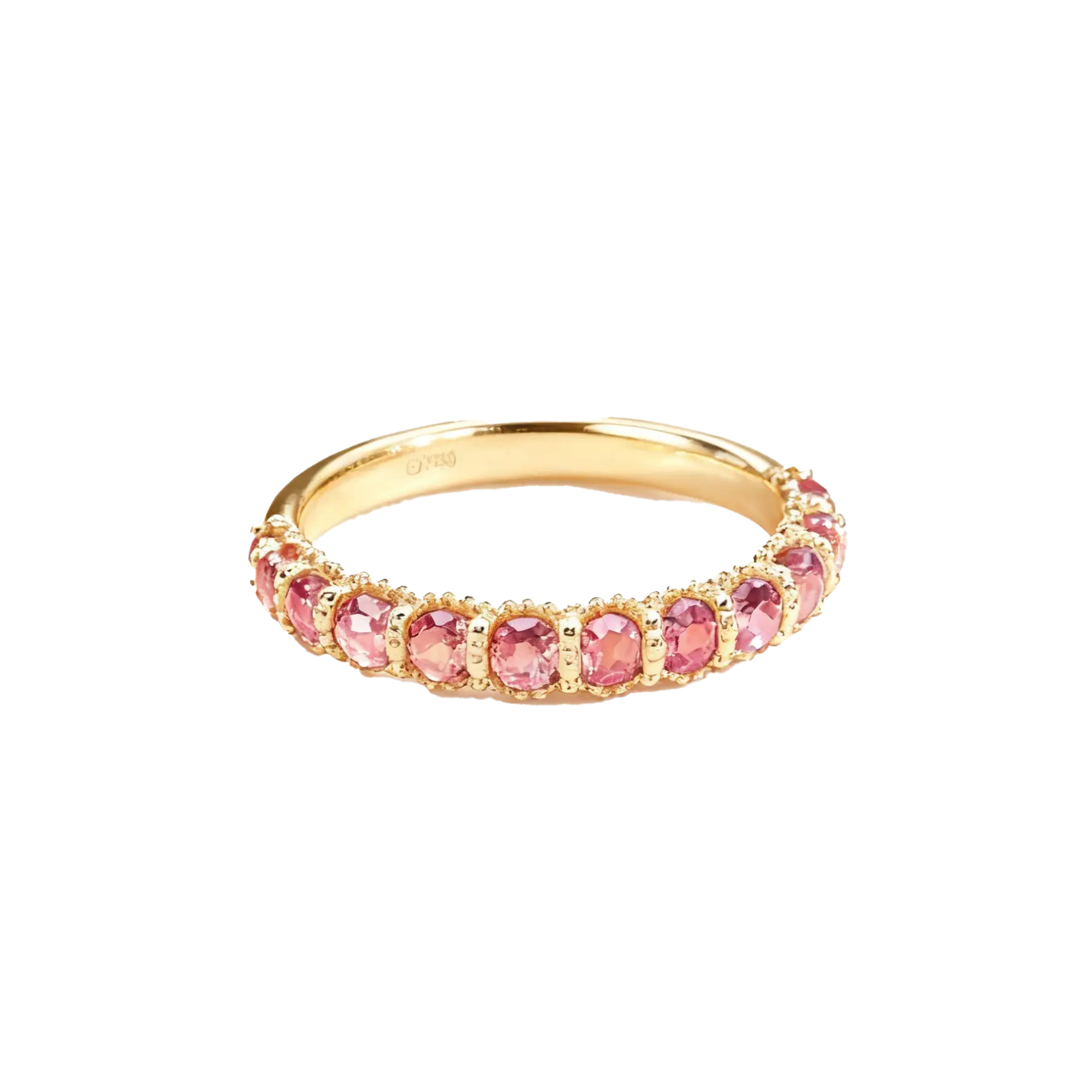 Pink Lab-Grown Sapphire Eternity Ring | 925 Sterling Silver Gold Plated Stackable Band Ring