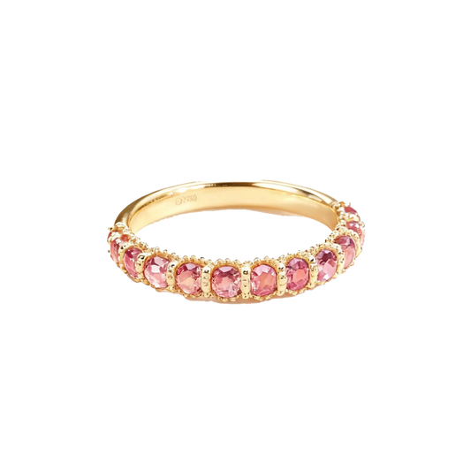 Pink Lab-Grown Sapphire Eternity Ring | 925 Sterling Silver Gold Plated Stackable Band Ring