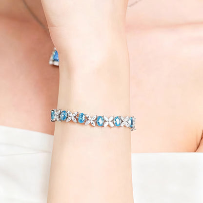 Floral Moissanite Bracelet | 925 Sterling Silver Platinum Plated Colorful Cluster Bracelet