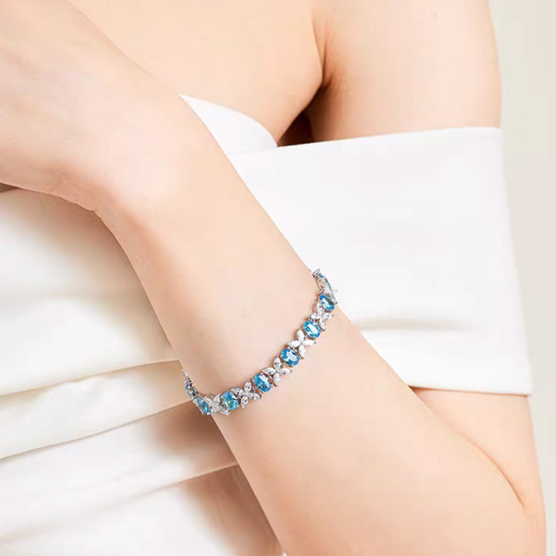 Floral Moissanite Bracelet | 925 Sterling Silver Platinum Plated Colorful Cluster Bracelet