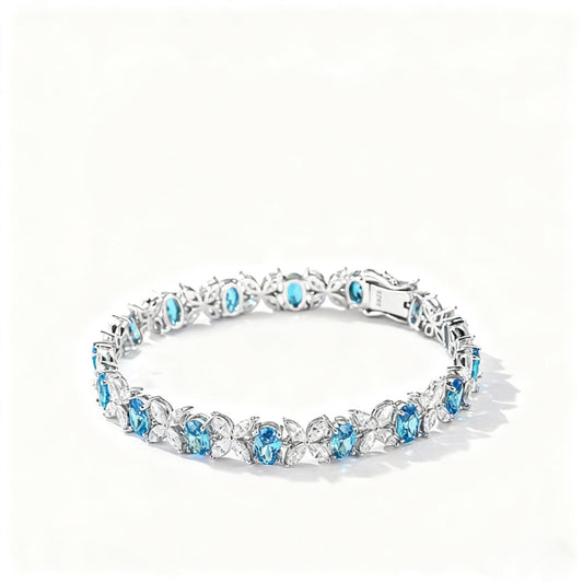 Floral Moissanite Bracelet | 925 Sterling Silver Platinum Plated Colorful Cluster Bracelet