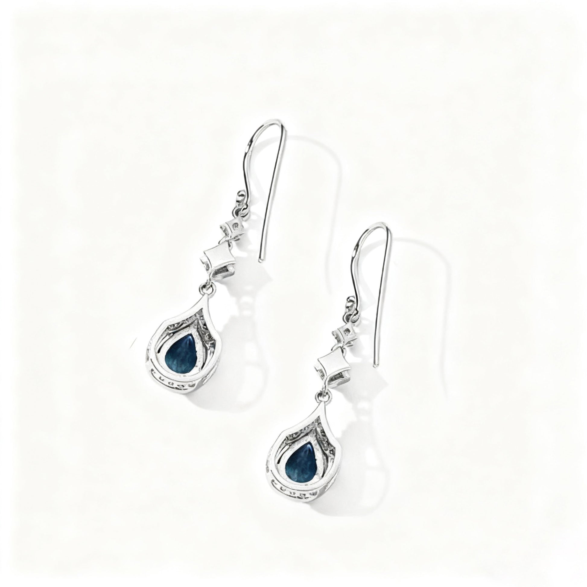 Pear Cut Blue Topaz Drop Earrings | 925 Sterling Silver Platinum Plated Dangle Earrings