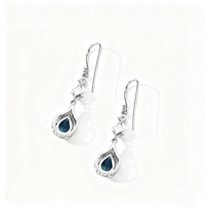 Pear Cut Blue Topaz Drop Earrings | 925 Sterling Silver Platinum Plated Dangle Earrings