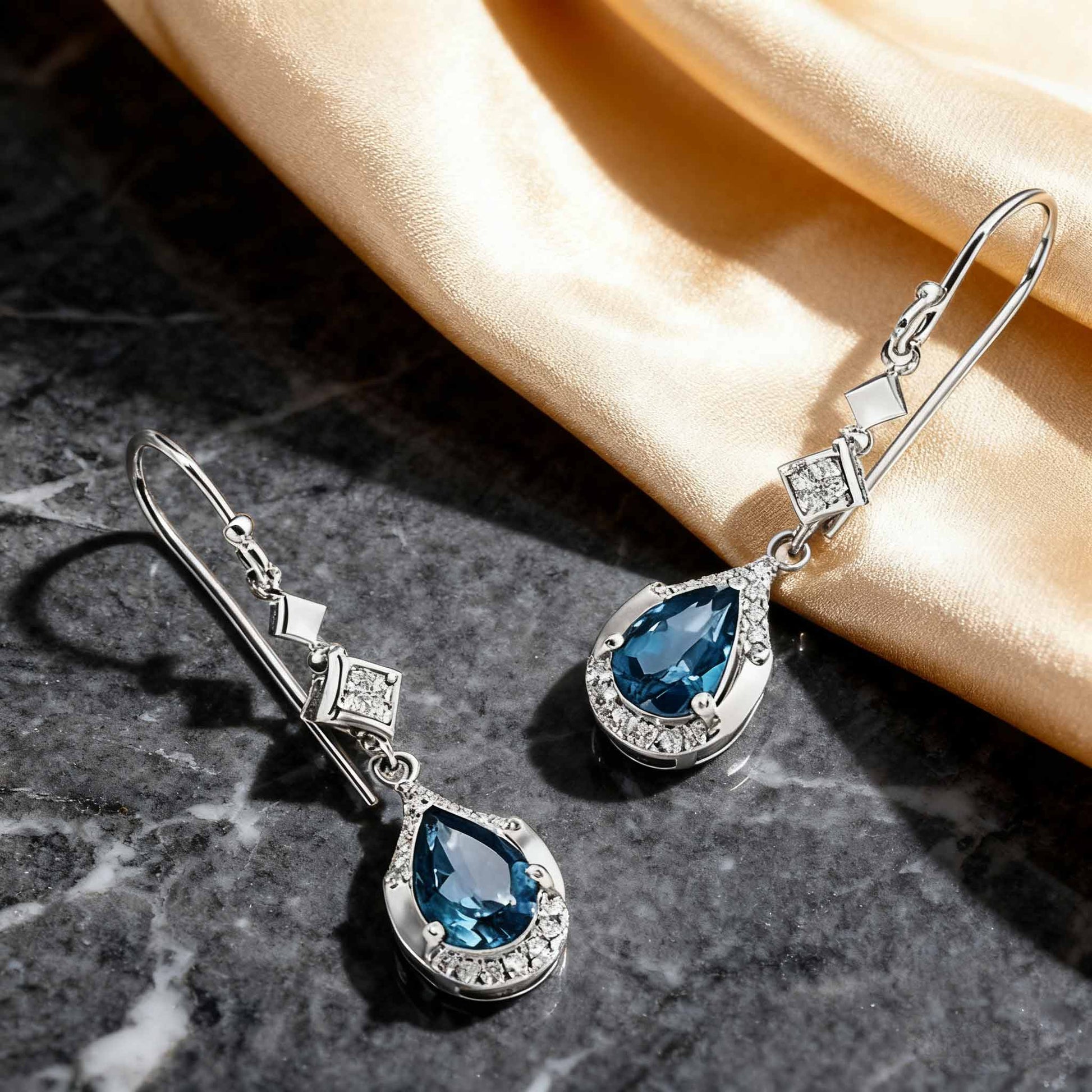 Pear Cut Blue Topaz Drop Earrings | 925 Sterling Silver Platinum Plated Dangle Earrings