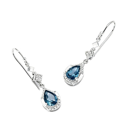 Pear Cut Blue Topaz Drop Earrings | 925 Sterling Silver Platinum Plated Dangle Earrings