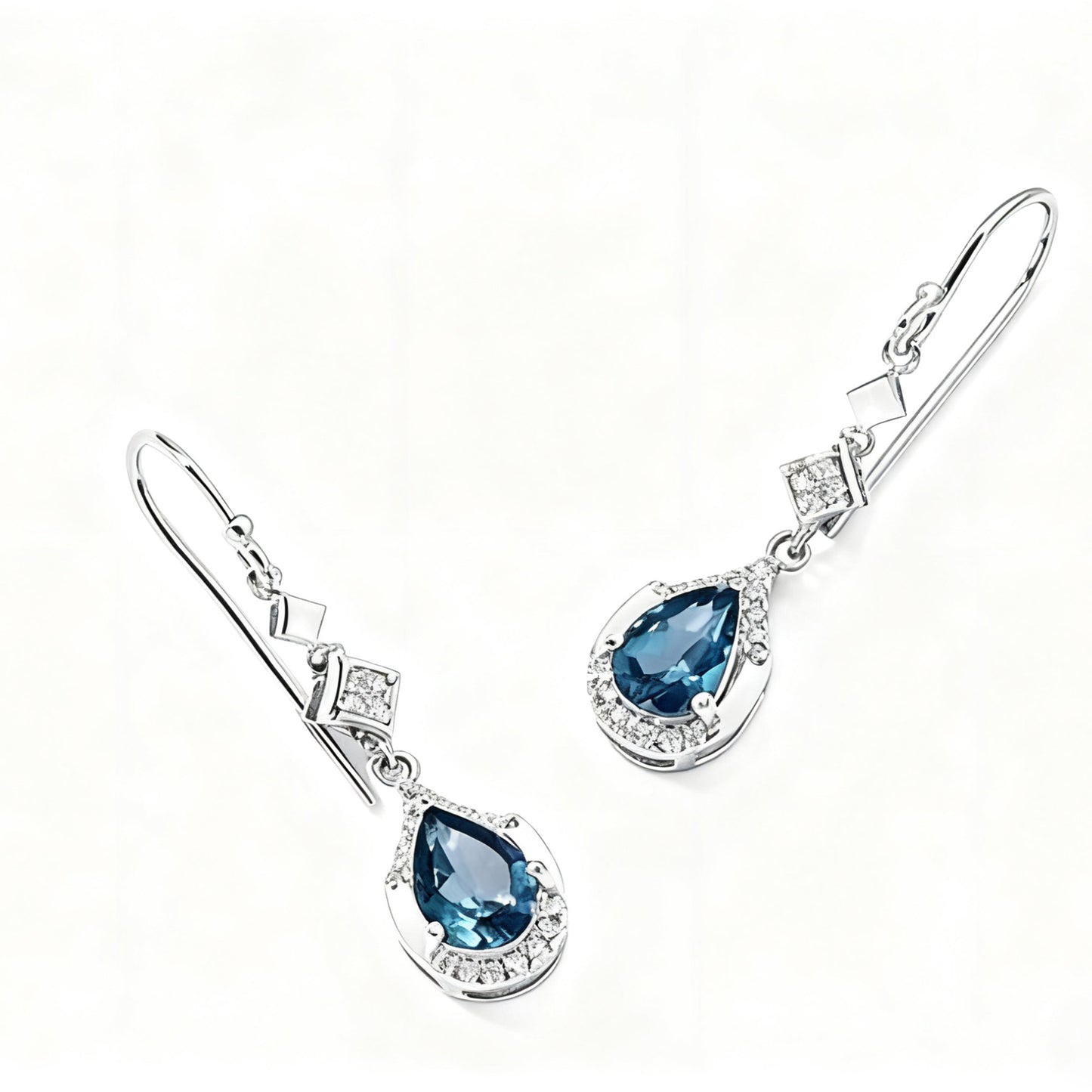 Pear Cut Blue Topaz Drop Earrings | 925 Sterling Silver Platinum Plated Dangle Earrings