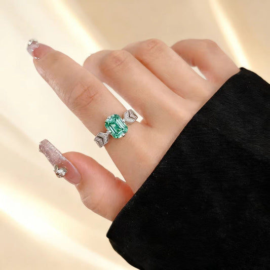 2ct Asscher Cut Lab-Grown Emerald Ring | 925 Sterling Silver Platinum Plated Art Deco Ring