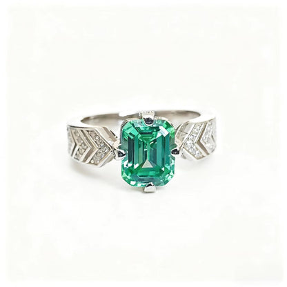 2ct Asscher Cut Lab-Grown Emerald Ring | 925 Sterling Silver Platinum Plated Art Deco Ring