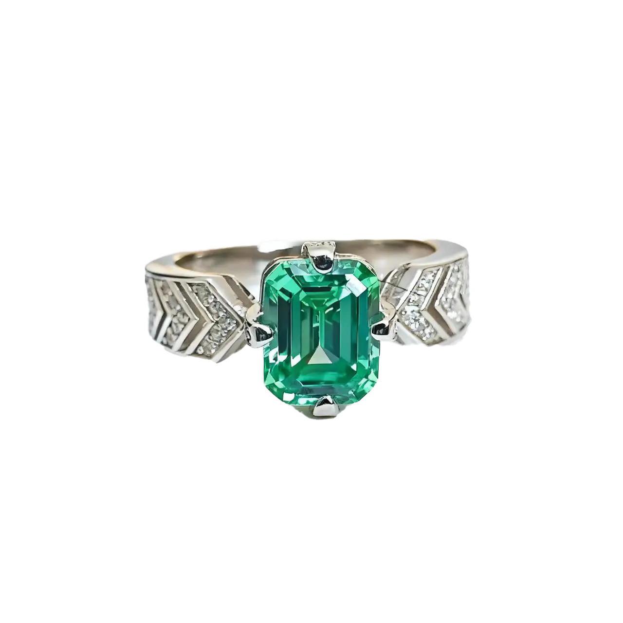 2ct Asscher Cut Lab-Grown Emerald Ring | 925 Sterling Silver Platinum Plated Art Deco Ring