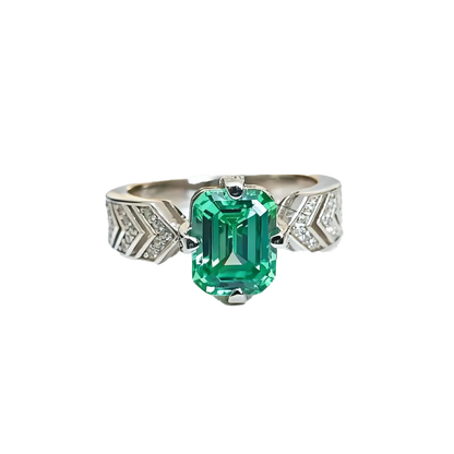2ct Asscher Cut Lab-Grown Emerald Ring | 925 Sterling Silver Platinum Plated Art Deco Ring