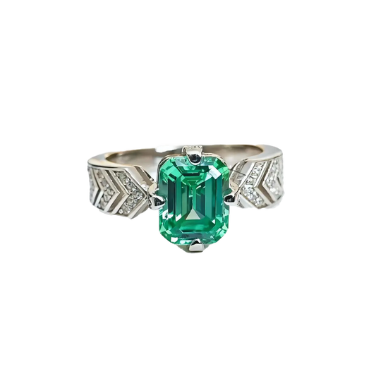 2ct Asscher Cut Lab-Grown Emerald Ring | 925 Sterling Silver Platinum Plated Art Deco Ring