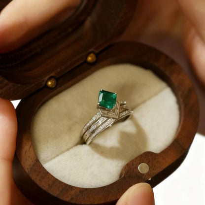 Emerald Cut Lab-Grown Emerald Stackable Ring Set | 925 Sterling Silver Platinum Plated Geometric Ring