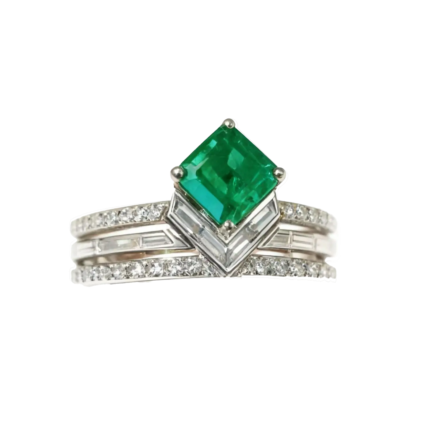 Emerald Cut Lab-Grown Emerald Stackable Ring Set | 925 Sterling Silver Platinum Plated Geometric Ring
