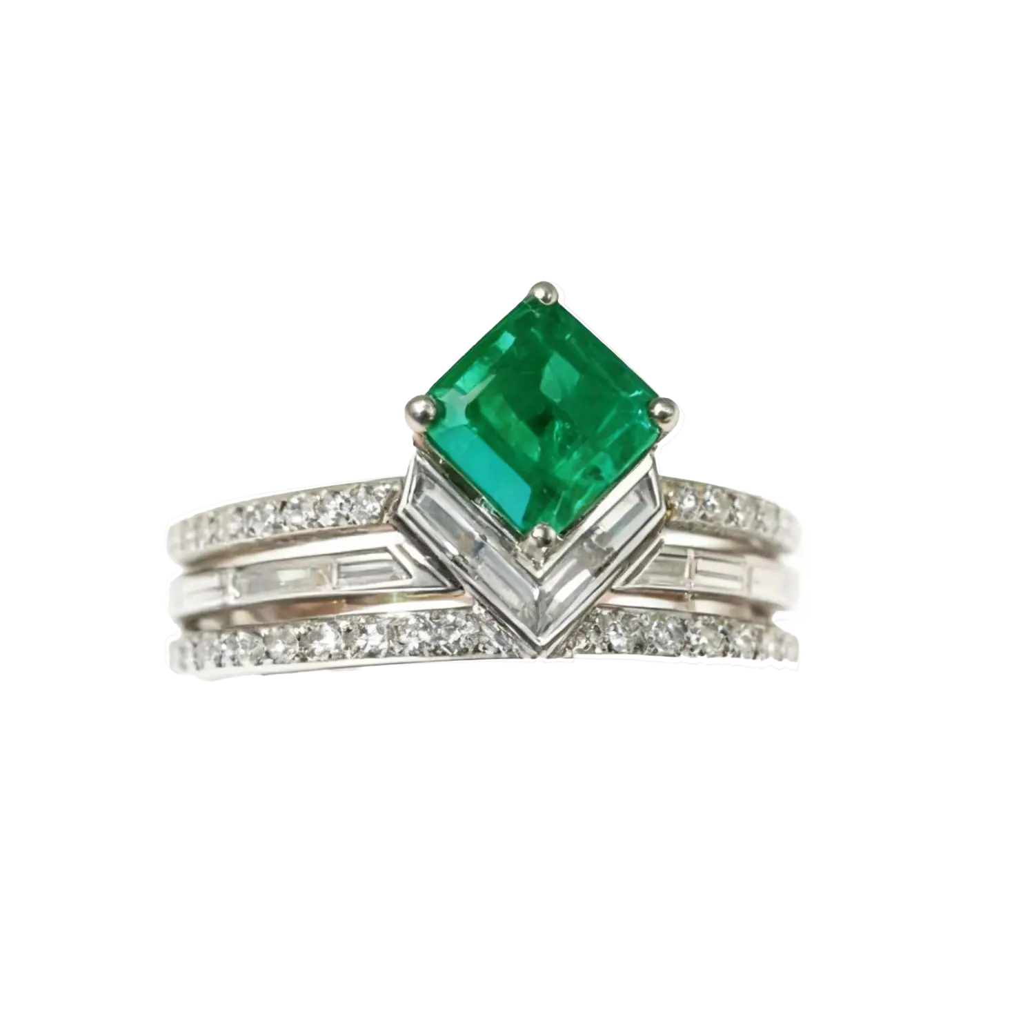 Emerald Cut Lab-Grown Emerald Stackable Ring Set | 925 Sterling Silver Platinum Plated Geometric Ring