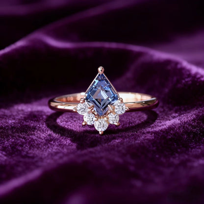 Kite Cut Lab-Grown Blue Sapphire Ring | 18K Rose Gold Plated Artistic Statement Ring