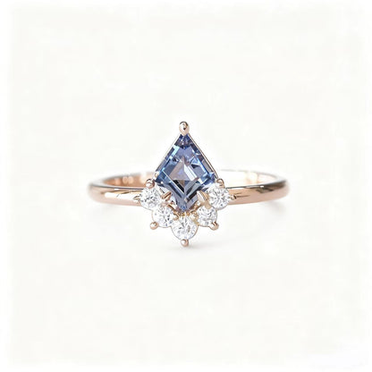 Kite Cut Lab-Grown Blue Sapphire Ring | 18K Rose Gold Plated Artistic Statement Ring
